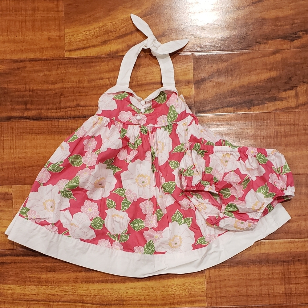 Janie and Jack EUC 12-18 months magenta floral haulter dress